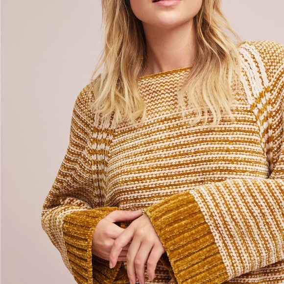 Moth Chenille Striped Cropped Wide Sleeve Knit Sweater by Anthropologie size Med - Picture 2 of 9